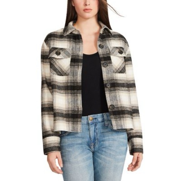 BB Dakota by Steve Madden plaid flannel shacket, cream gray tan Women’s sz XXL - Picture 1 of 4